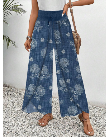 Floral Casual Loose Pocket Stitching Pants