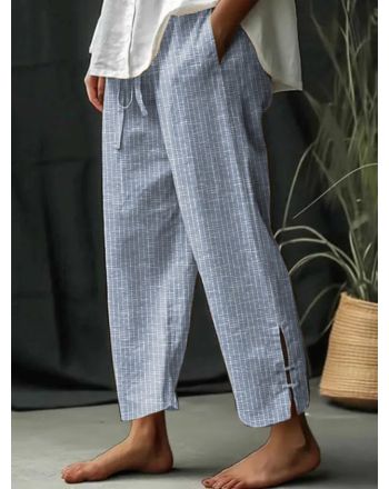 Loose Casual Striped Straight Pants With Pockets