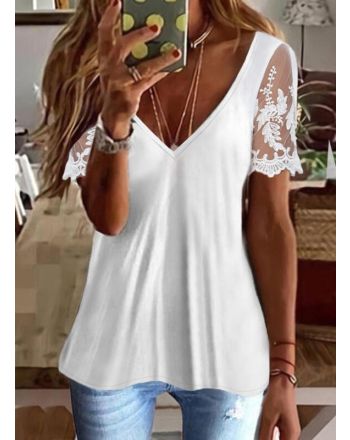 Casual V Neck Regular Fit Lace Shirt