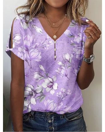 V Neck Cotton Casual Loose T-Shirt