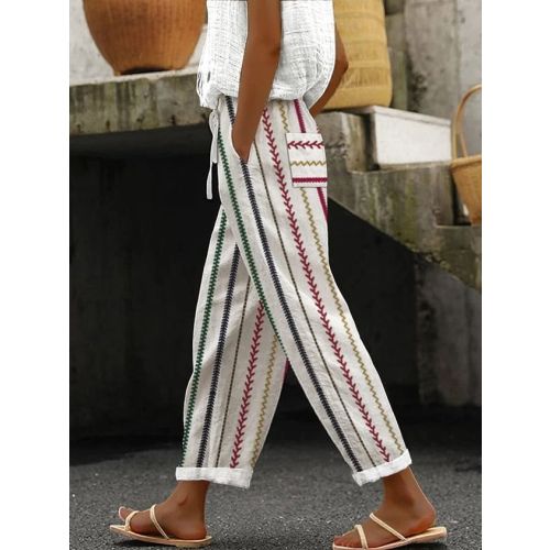 Pocket Stitching Striped Casual Pants