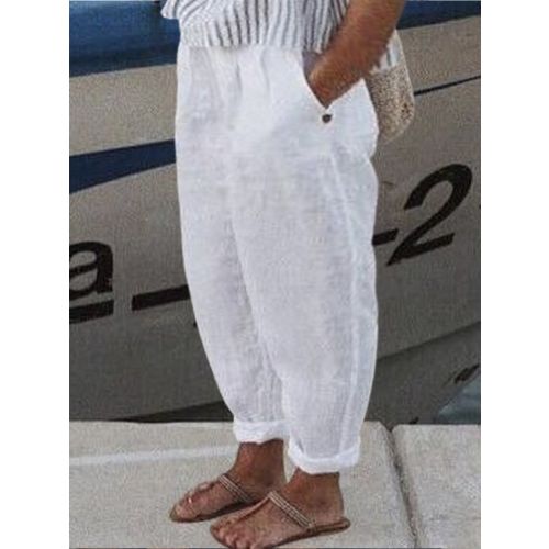 Plus Size Plain Casual Loose Cotton Pants